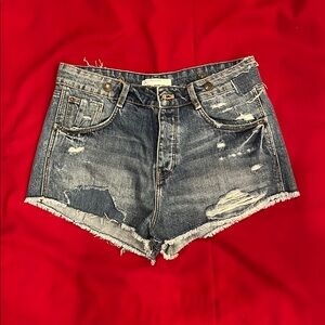 Zara Blue Jean Shorts Distressed High-Waisted